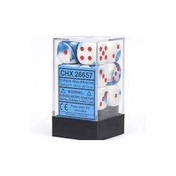 SET DE 12 DADOS D6 16MM GEMINI TURQUESA-ROJOBLANCO C/NEGRO