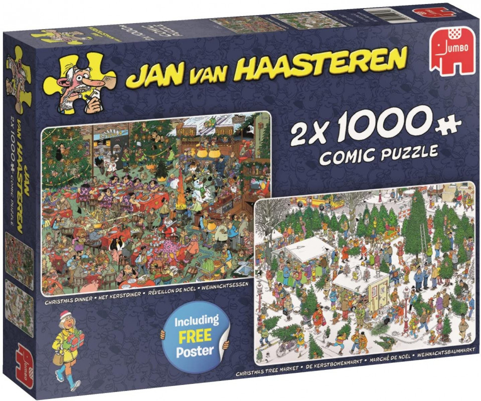 Puzzle 2x1000 pzs. Jan van Haasteren, The Christmas Dinner & The Christmas Tree Market