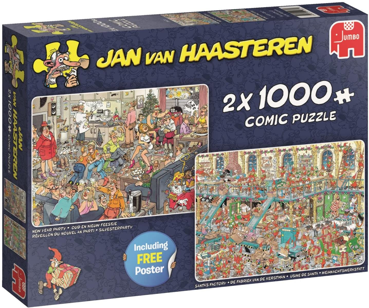 Puzzle 2x1000 pzs. Jan van Haasteren, The New Year Party & Santas Factory